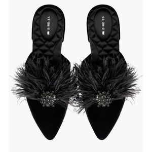 Birdies Dove Feathered Brooch Mule